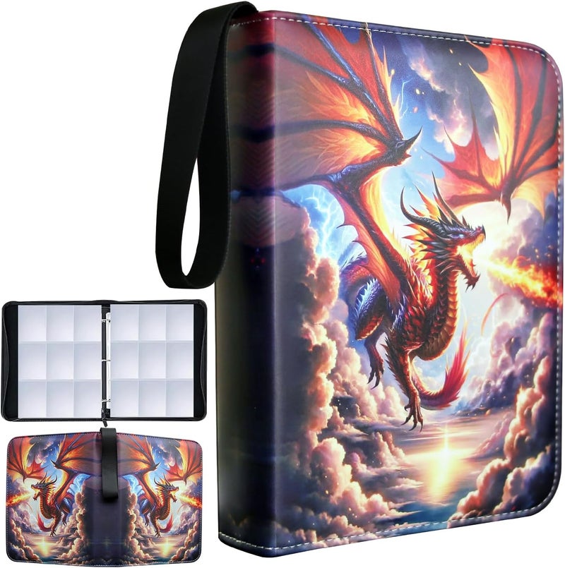 fweel Deluxe Fire Dragon Trading Card Binder - 9-Pocket Zipper Binder with 900 Pockets, Ideal for Boys, Girls, and Card Enthusiasts - Collectible Trading Card Albums, Cases & Sleeves - Image 1